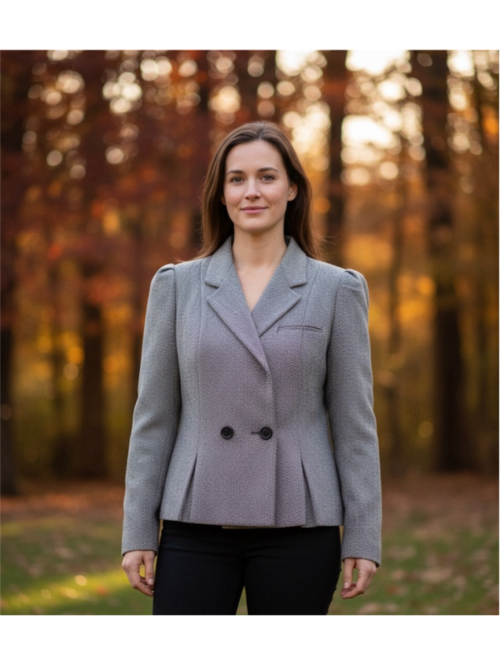 Vintage Peabody House Wool Blend Herringbone Blazer Jacket Grey Size 5/6